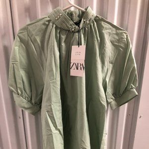 💚💚💚  ZARA Cotton Blouse Top w Pearls, S, NWT